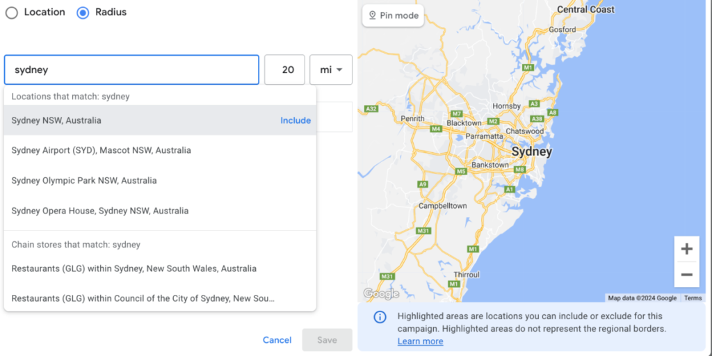 radius google ads targeting